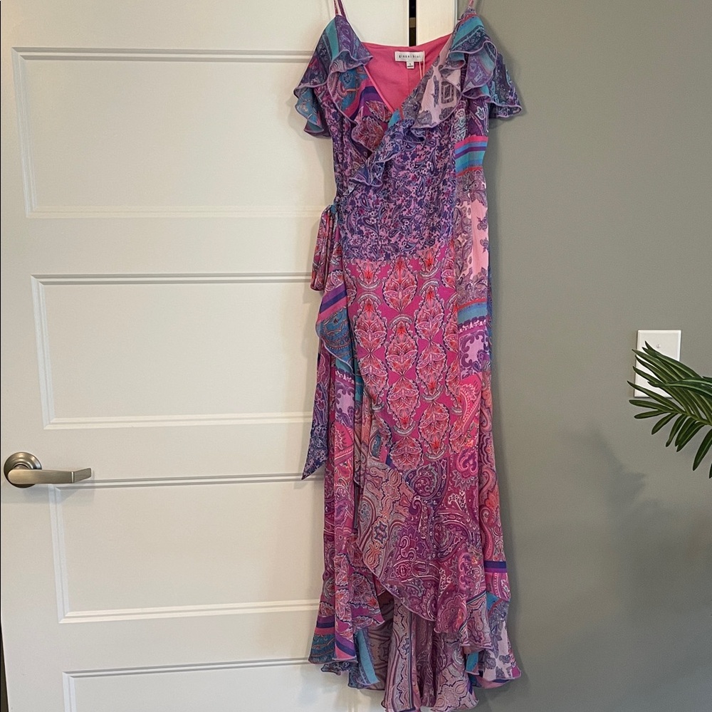 Gianni Bini x DANNIJO Wrap Dress Isabella Printed V-Neck Ruffle Chiffon S - Picture 4 of 15